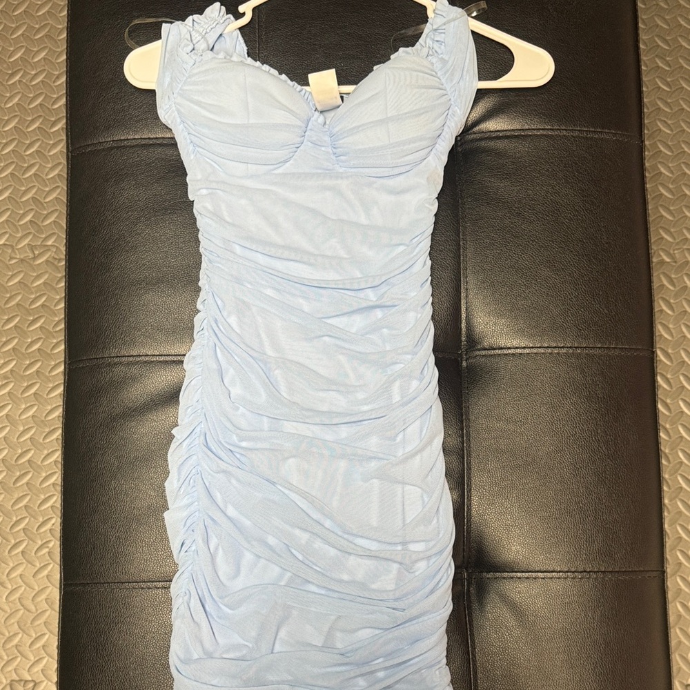 Windsor Light Blue Ruched Mini Dress